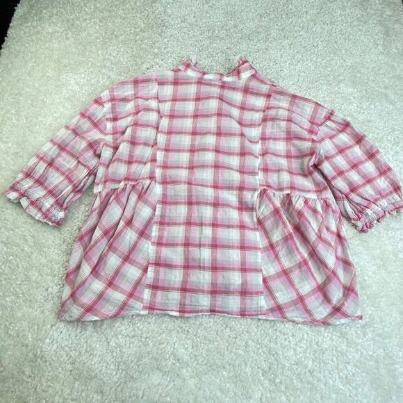 Sundance Janis Pink Plaid Ruffle 3/4 Sleeve Blouse - Picture 3 of 8